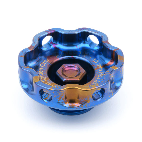 Podium-Ti Oil Cap in Splatter Titanium Finish for Hondas/Acuras